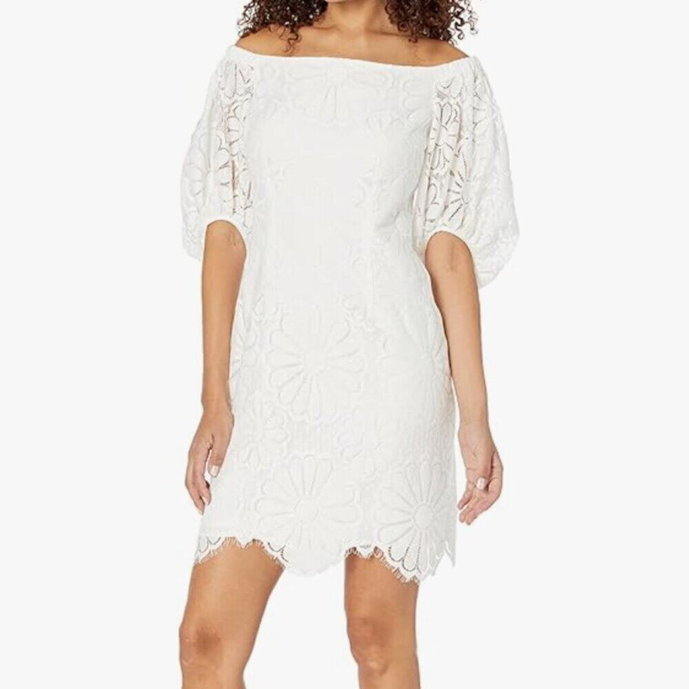 Trina Turk Lace Off The Shoulder Dress 2 White Bridal Shower Bachelorette - Picture 1 of 7